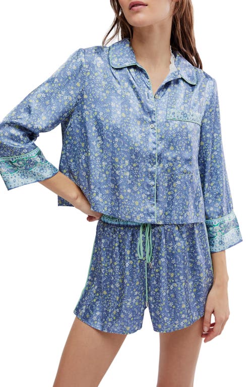 Pillow Talk Satin Short Crop Pajamas in Charcoal Combo