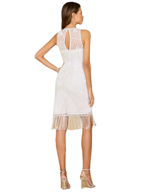 Lara New York Illusion Neck, Fringe Bridal Short Dress In Ivory