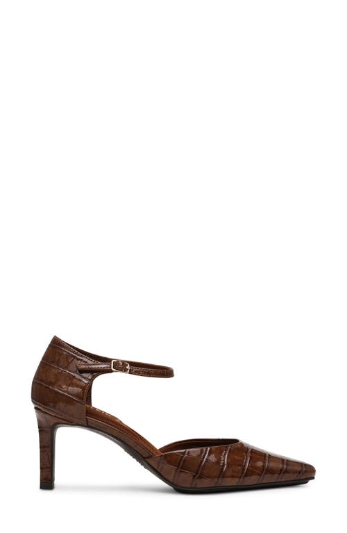 Shop Anne Klein Rosalind Croc Embossed Ankle Strap Sandal In Brown Croco