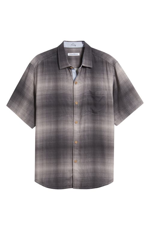 Shop Tommy Bahama Madera Ombré Plaid Short Sleeve Silk Button-up Shirt In Ultimate Grey