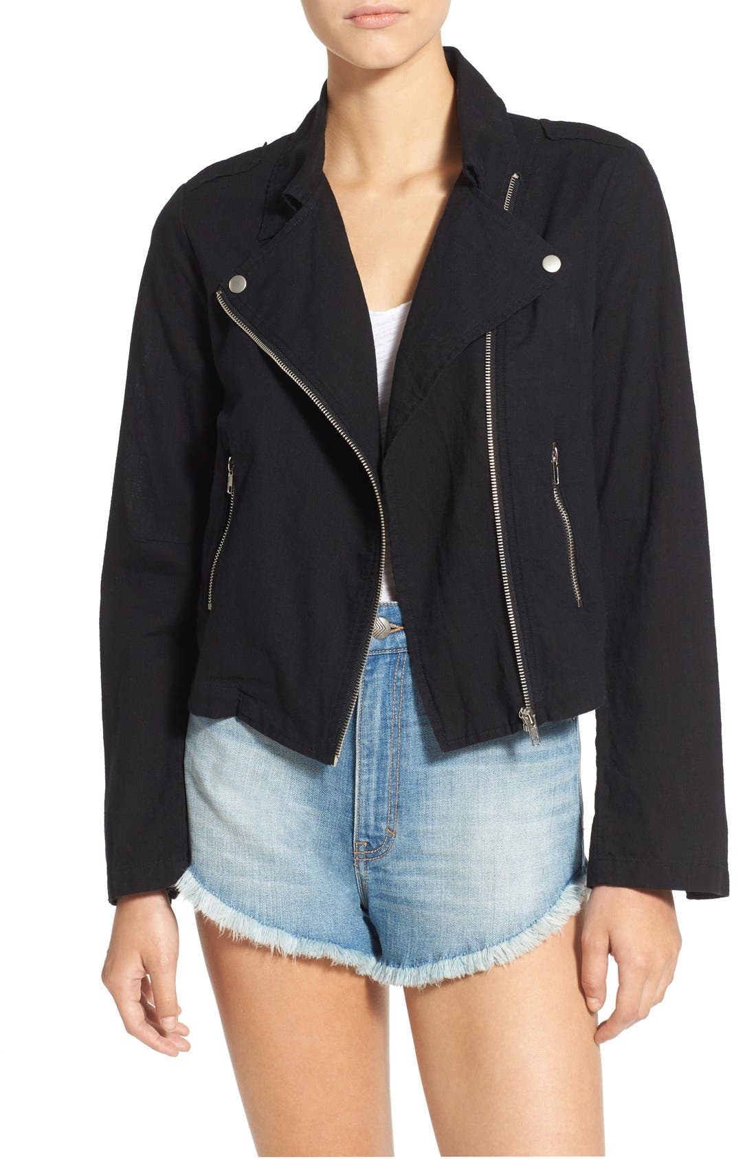 white cotton moto jacket