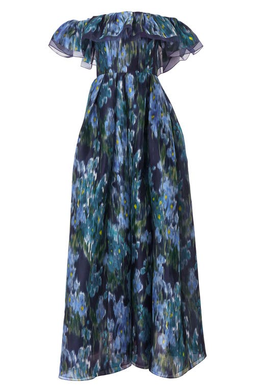 Shop Carolina Herrera Floral Print Off The Shoulder Silk Chiffon Ballgown In Midnight Multi