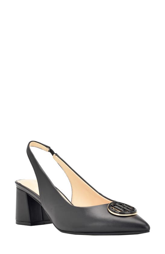 Tommy Hilfiger Nileo Slingback Pointed Toe Pump In Black Patent