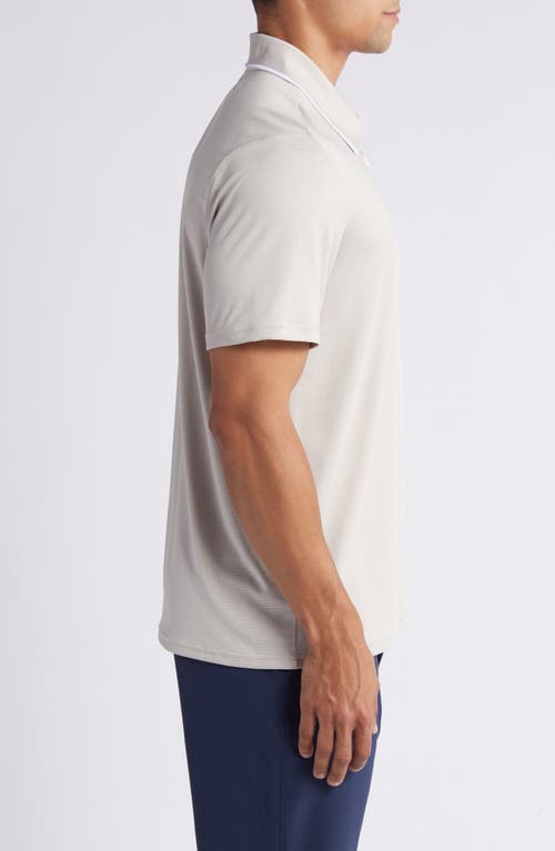 Shop Zella Tipped Stripe Polo Shirt In Pebble