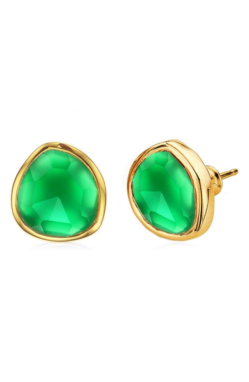 Shop Monica Vinader Siren Stud Earrings In Gold/green Onyx