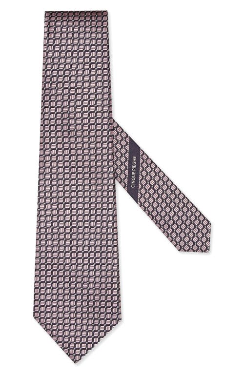 Micro Geo Mulberry Silk Tie in Pink