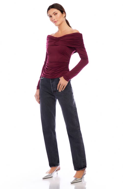 Shop Fifteen Twenty Bella Ruched Off The Shoulder Top In Wine