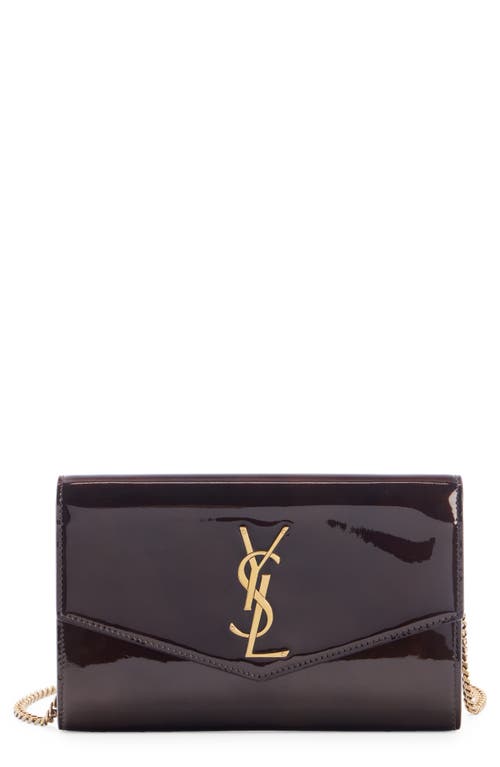 Shop Saint Laurent Cassandre Uptown Patent Leather Envelope Wallet On A Chain In Ir Brown/dark Nut Brown