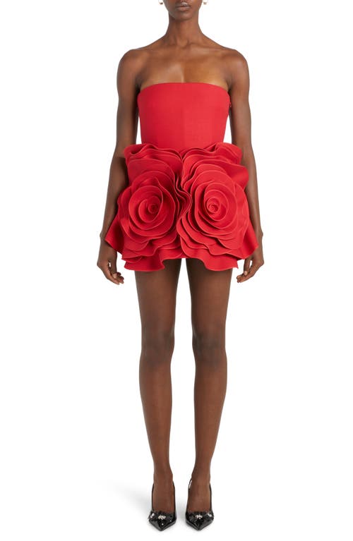 Valentino Garavani Rosette Detail Strapless Crepe Couture Cocktail Dress in Rosso at Nordstrom, Size 8 Us