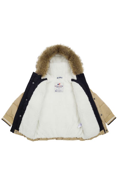 Shop Rokka&rolla Toddler Fleece Lined  Puffer Coat With Removable Trim In Khaki