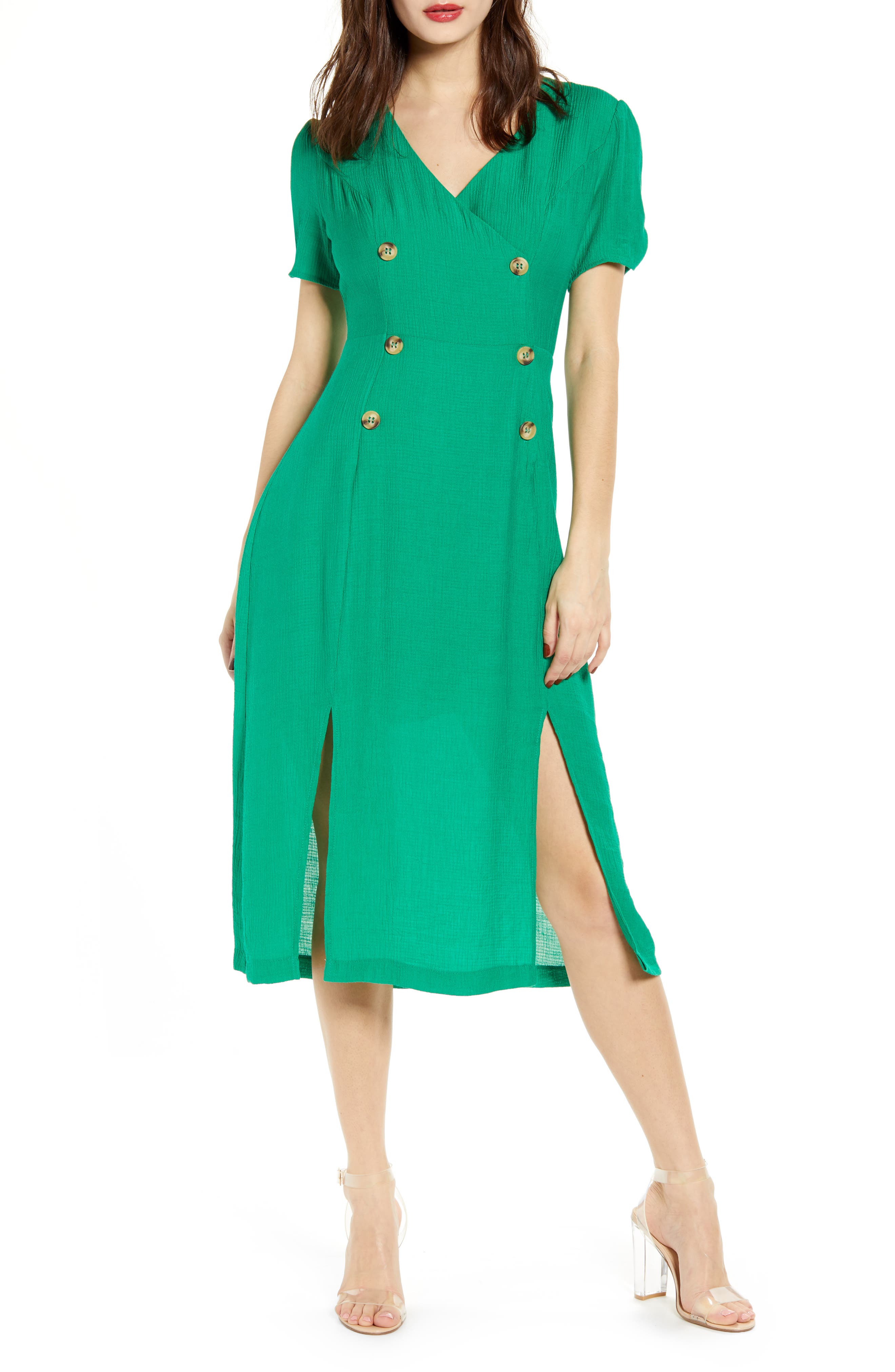All In Favor Double Breasted Midi Dress, Green