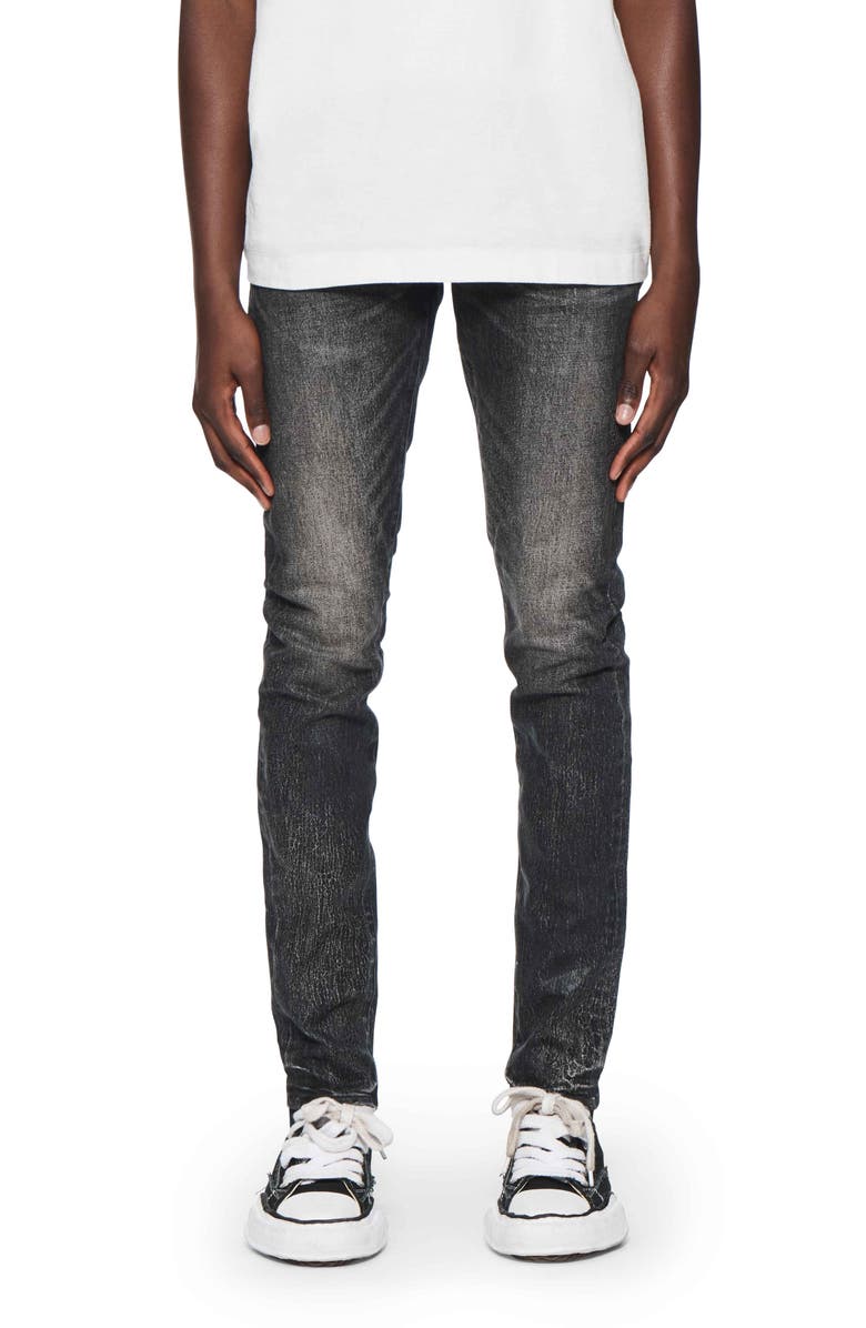PURPLE BRAND Crackle Coated Skinny Jeans, Main, color, Black