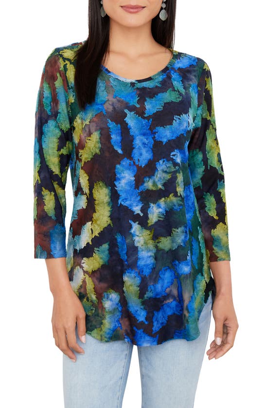 Karen Kane Jacquard Foliage Shirttail Top In Blue/ Green | ModeSens