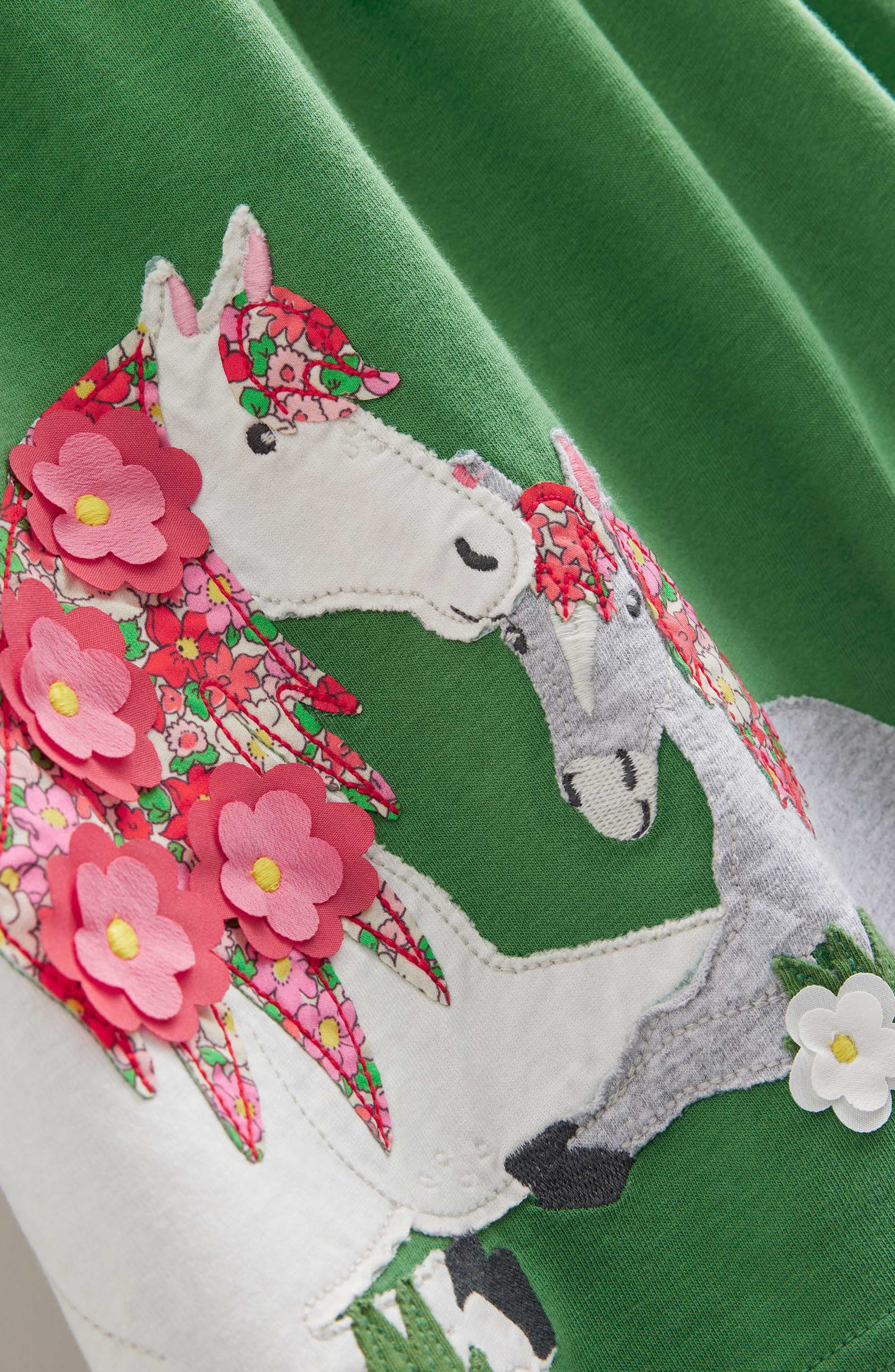Mini Boden Kids' Appliqu Cotton Dress in Green Horses | Smart Closet