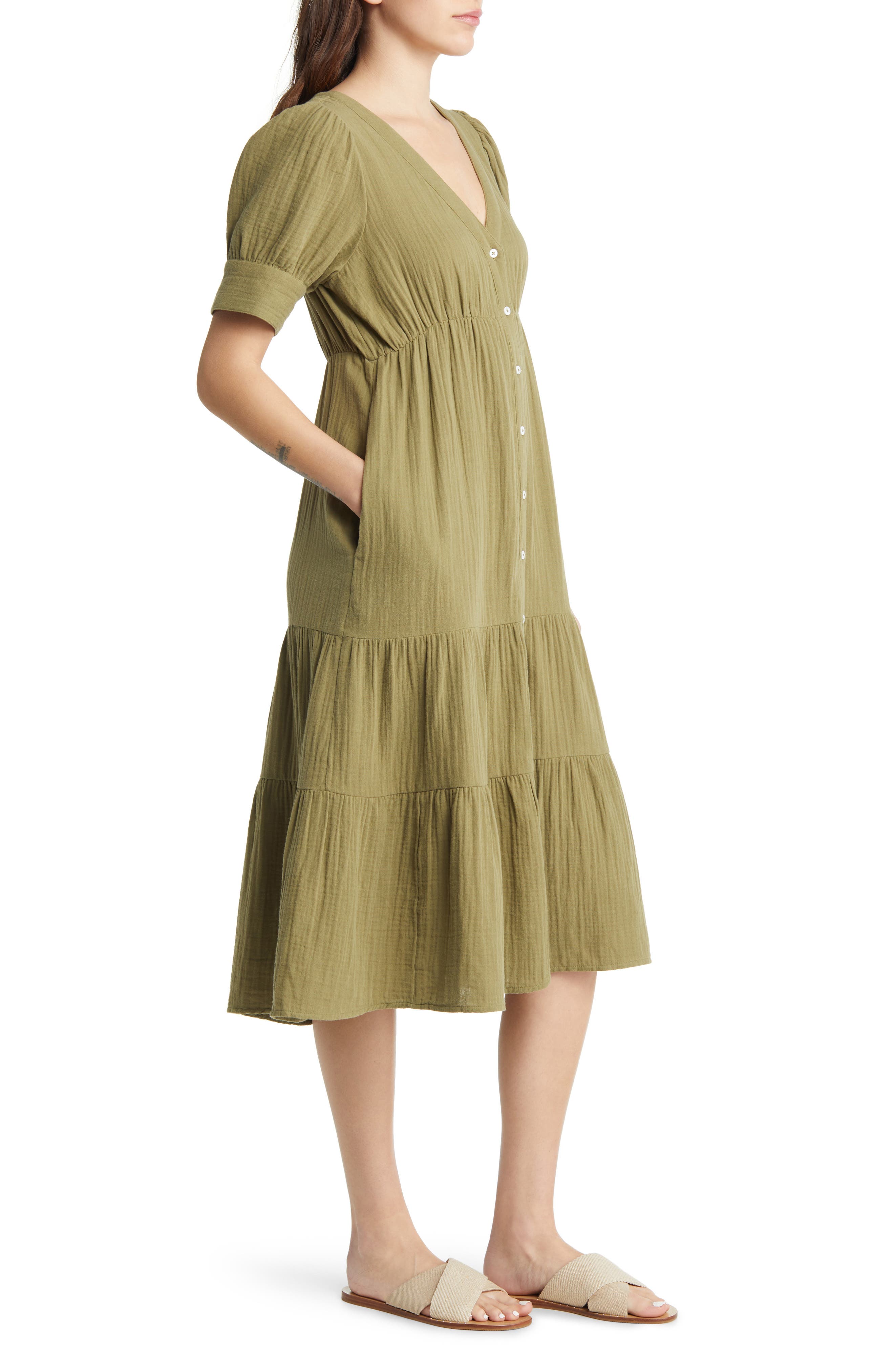 Madewell Lightspun Tiered Button Front Midi Dress Nordstromrack