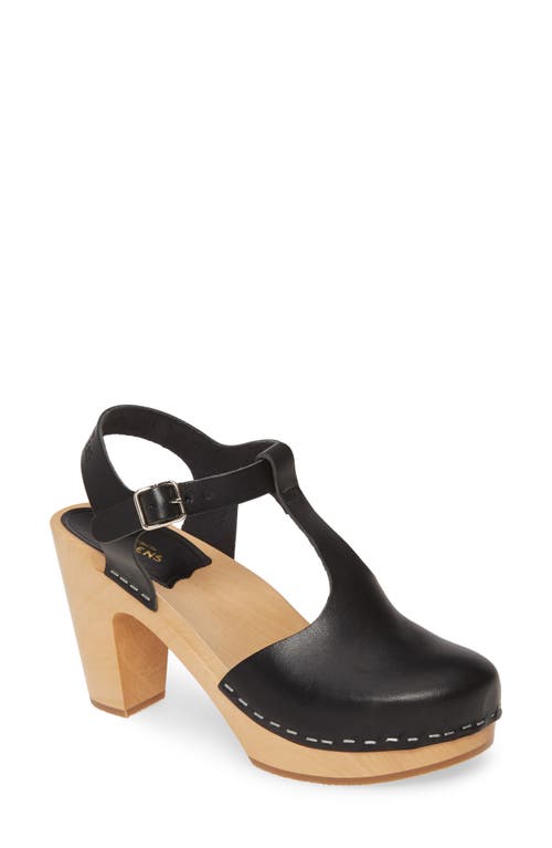 Sky T-Strap Pump in Black Leather