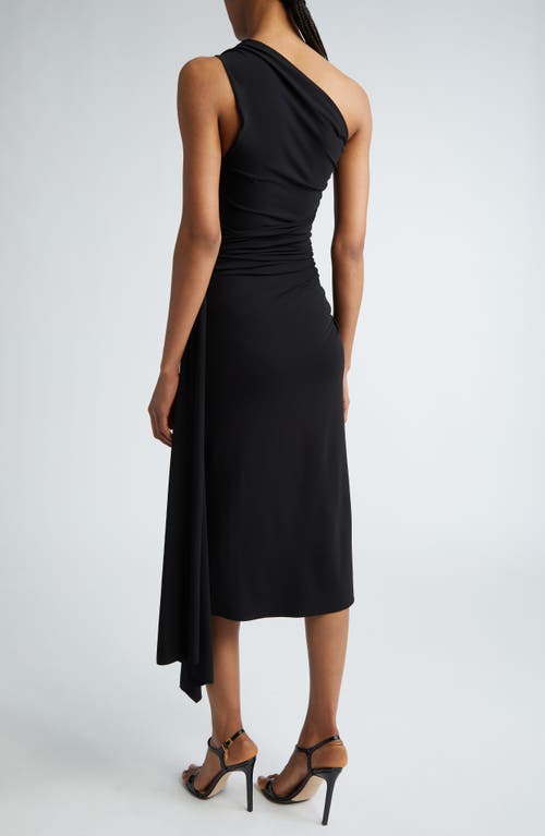Michael Kors One-shoulder Ruched Jersey Midi Dress In Black