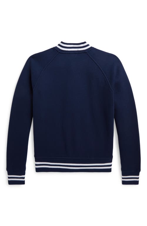 Shop Polo Ralph Lauren Kids' Fleece Snap-up Bomber Jacket In Refined Navy/c1730