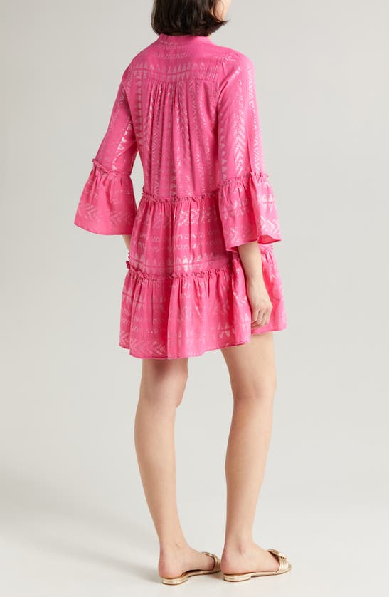Shop Elan Metallic Bell Sleeve Cover-up Dress In Pink/ Silver