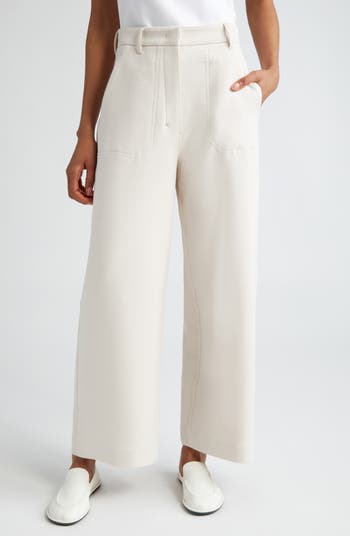 Max Mara Cupola Wide Leg Cotton Blend Jersey Pants in Ecru at Nordstrom, Size X-Large