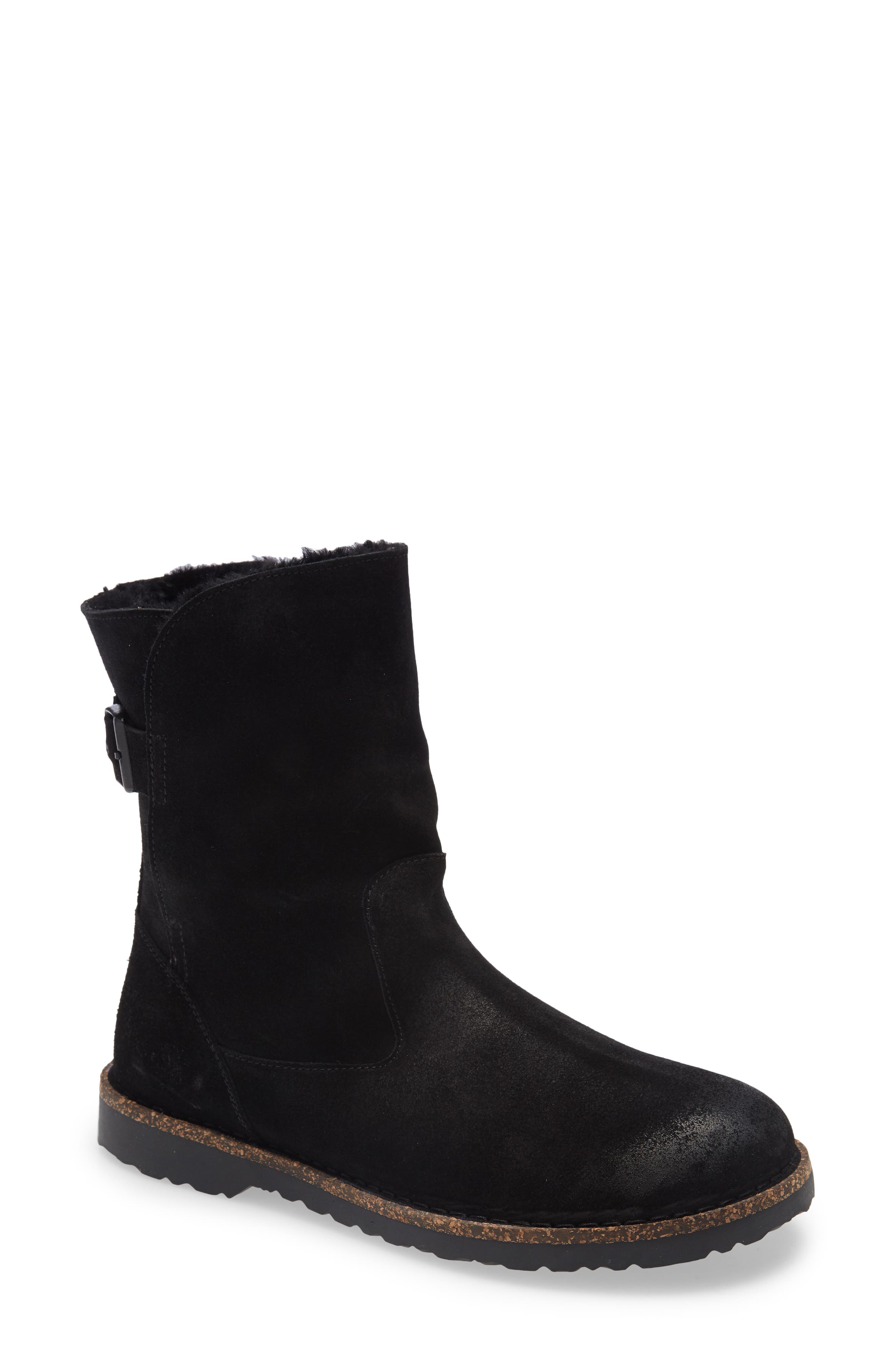 Birkenstock Upsalla Genuine Shearling Suede Boot in Black/Black at Nordstrom, Size 5-5.5Us