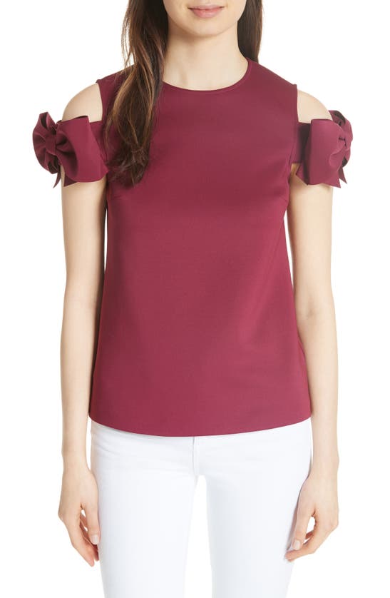 Ted Baker Mendoll Bow Sleeve Cold Shoulder Top In Maroon