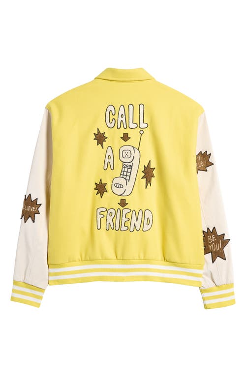 Shop Action Figure Miles Call A Friend Wool Blend Varsity Jacket In Yellow