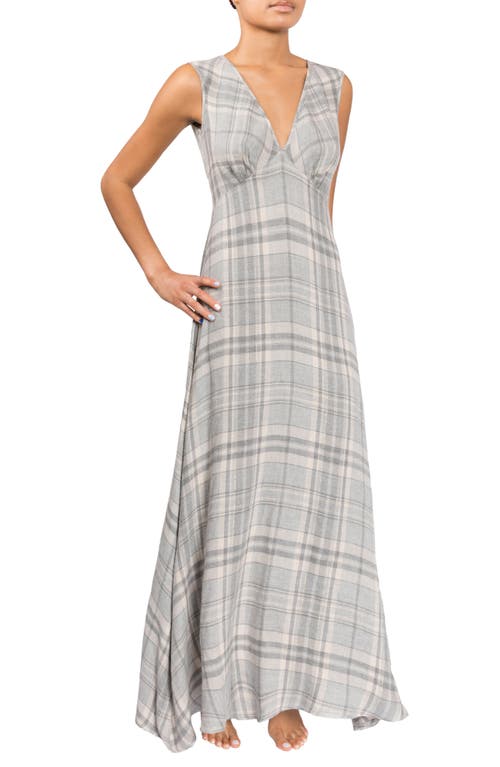 Everyday Ritual Plunge Nightgown In Grey W/gold Lurex
