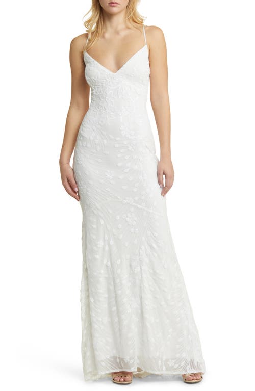 Photo Finish Sequin High-Low Maxi Dress in White/Shiny White