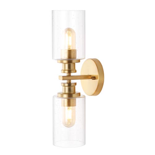 Jonathan Y Jules Cylinder 2-light Iron/seeded Glass Farmhouse Contemporary Led Wall Sconce In Brass Gold