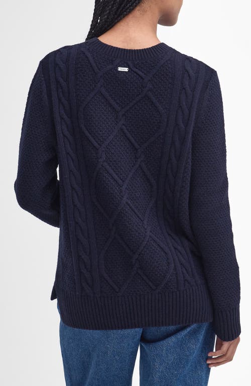 Shop Barbour Burne Cable Wool Blend Sweater In Navy Blue