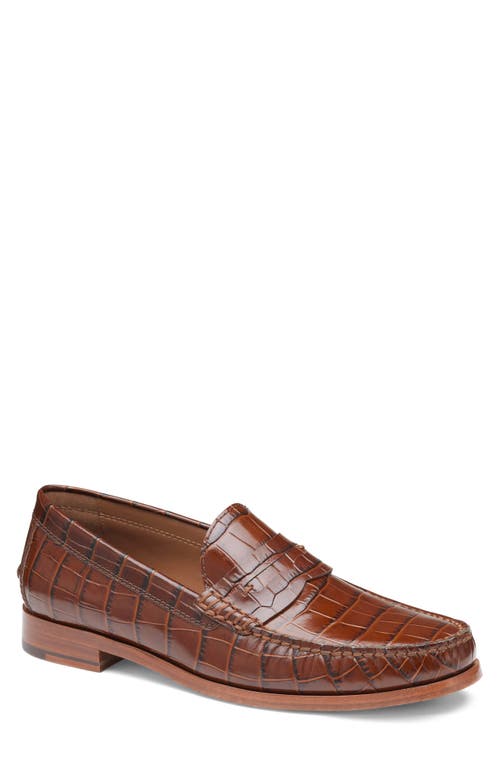 Johnston & Murphy Baldwin Penny Loafer In Mahogany Croc Print Calfskin