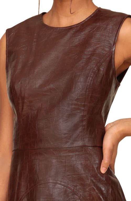 Shop Avec Les Filles Croc Embossed Faux-ever Leather™ Fit & Flare Minidress In Chocolate