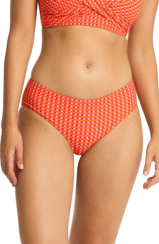 Shop Sea Level Checkmate Mid Bikini Bottoms In Red