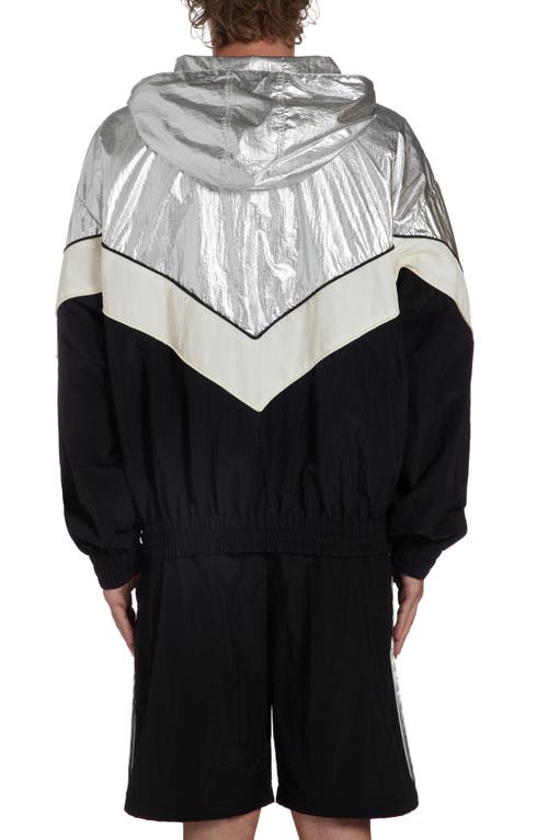 Shop Golden Goose Star Patchwork Windbreaker In Silver/dark Papyrus/black