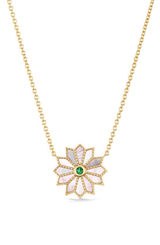 Shop Orly Marcel Mini Sacred Flower Pendant Necklace In Green