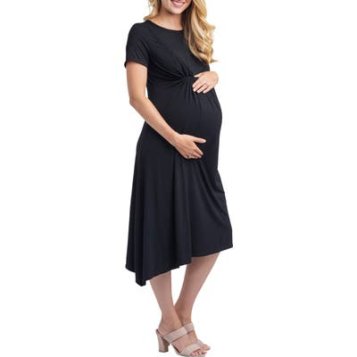 Nom Maternity Kat Asymmetrical Maternity/nursing Dress, Black