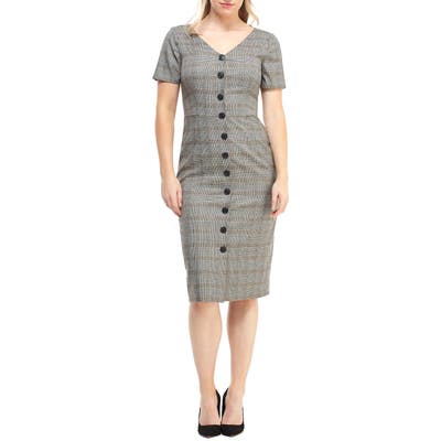 Maggy London Confetti Plaid Button Front Dress, Beige