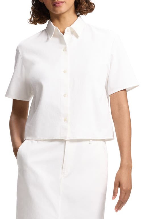 Theory Boxy Short Sleeve Cotton Button-Up Shirt in Optic White - C7J at Nordstrom, Size Petite
