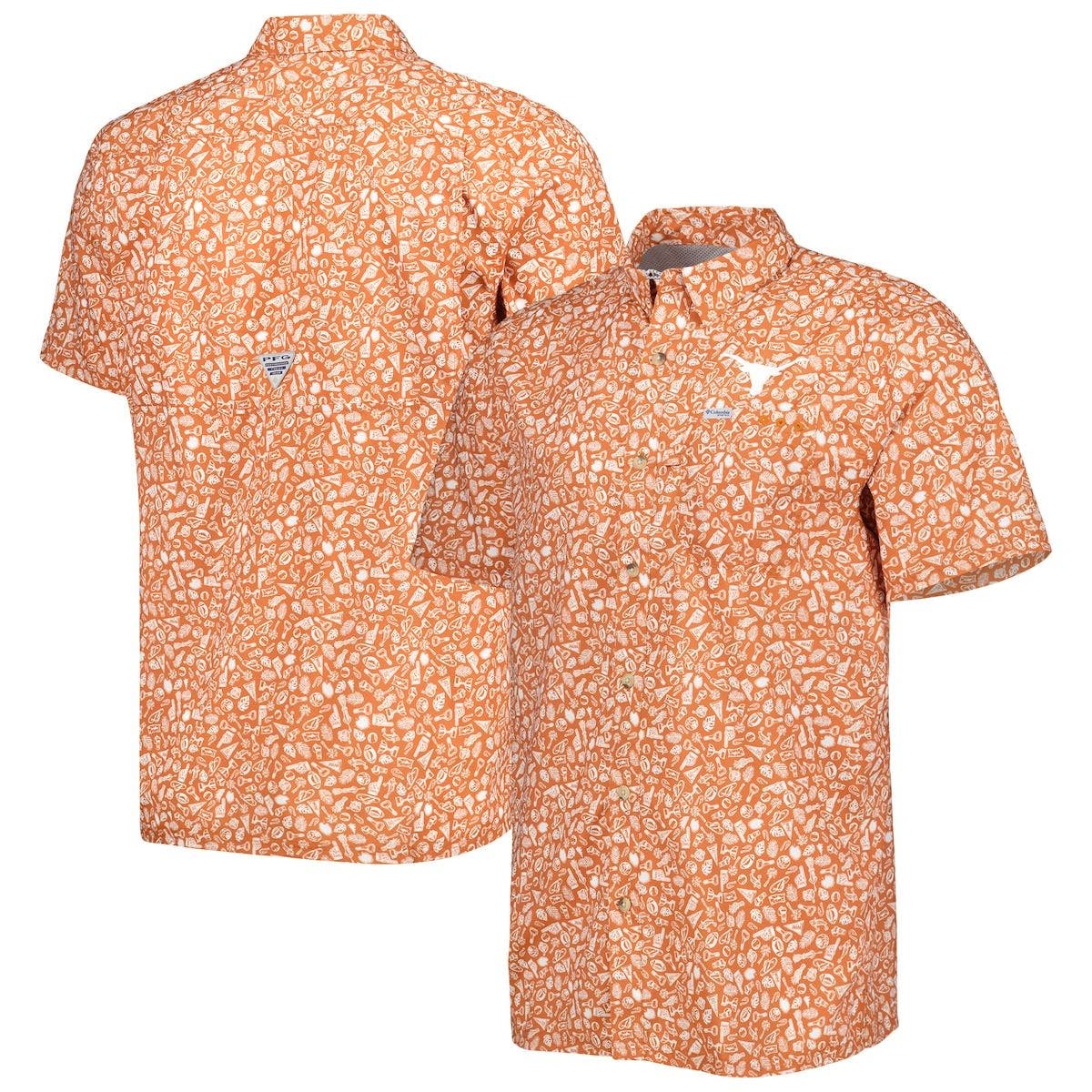 Chemise De Camp Boutonnée Columbia Burnt Orange Texas Longhorns Pfg Slack Tide%e2%84%a2 Omni Shade%e2%84%a2 Button Up Camp Shirt