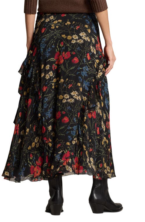 Shop Polo Ralph Lauren Floral Crinkle Georgette Maxi Wrap Skirt In Midnight Garden