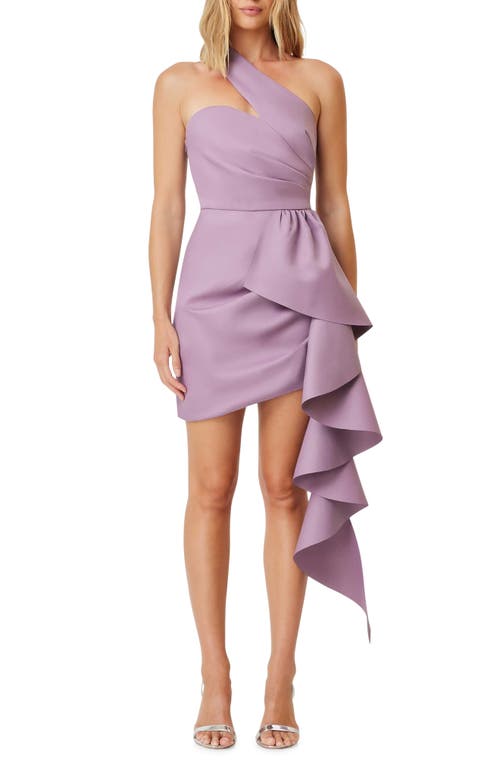 Elliatt Convergence Ruffle One-Shoulder Sheath Minidress in Mauve 