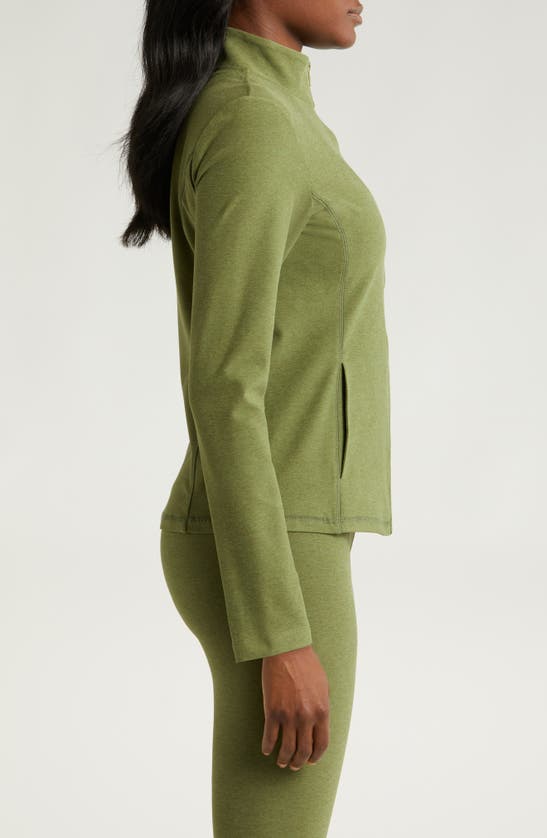 Shop Beyond Yoga On The Go Mock Neck Jacket In Moss Green Heather