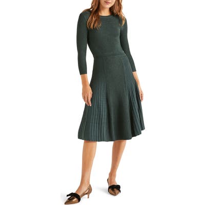 Boden Diona Metallic Thread Fit & Flare Sweater Dress, Green