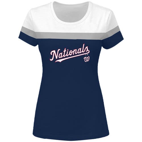 PROFILE Women's White/Navy Washington Nationals Plus Size Colorblock T-Shirt