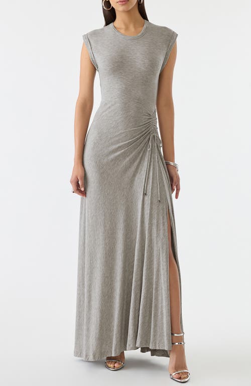 Drawstring Ruched Maxi Dress in Grey Melange