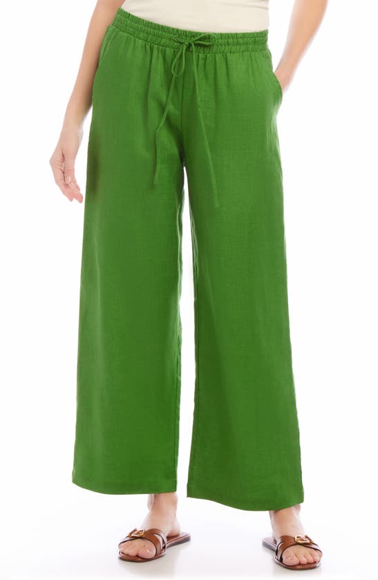 Shop Karen Kane Wide Leg Drawstring Linen Pants In Green