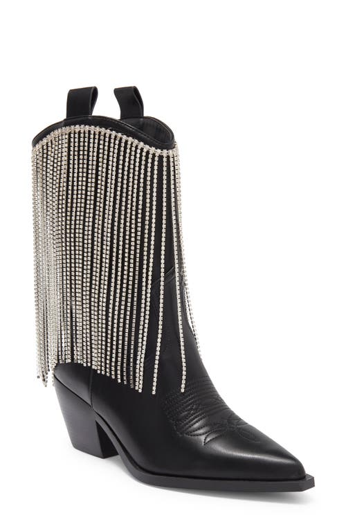 AZALEA WANG Alexandrite Crystal Fringe Western Boot Black at Nordstrom,