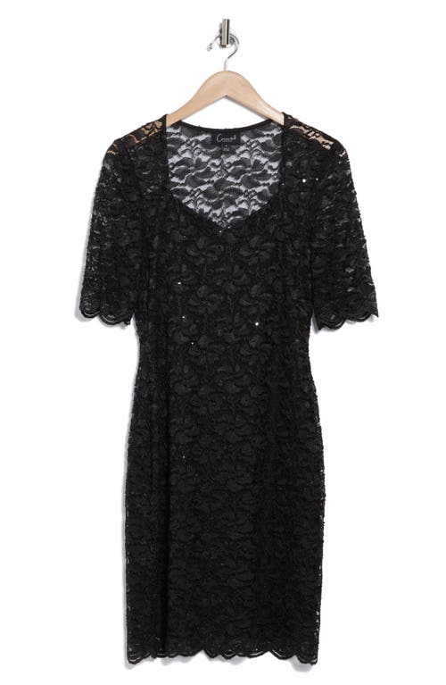 Connected Apparel Scalloped Lace Dress In Black