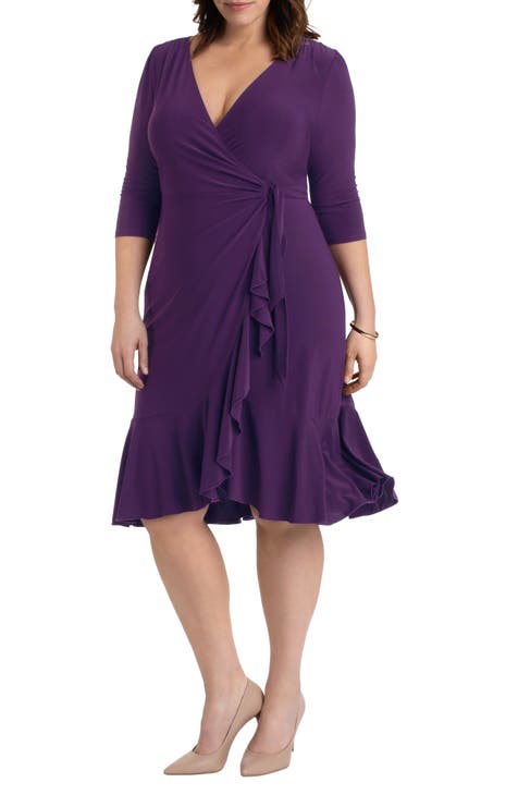 Women's Flared Long Sleeve Formal Party Dresses Midi Purple Scuba Dress  Evening Gown Plus Size